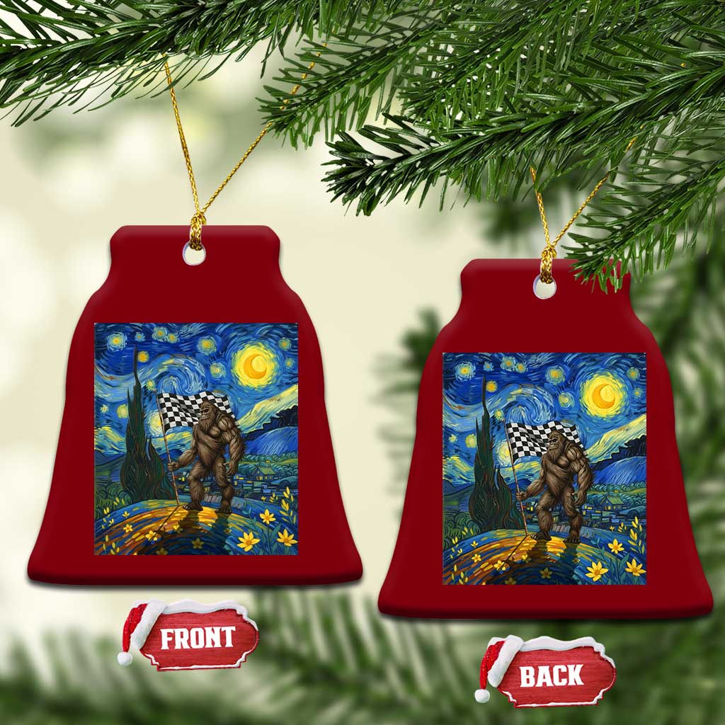 Bigfoot Racing Ceramic Ornament Sasquatch Checkered Flag Starry Night Van Gogh TS14 Print Your Wear