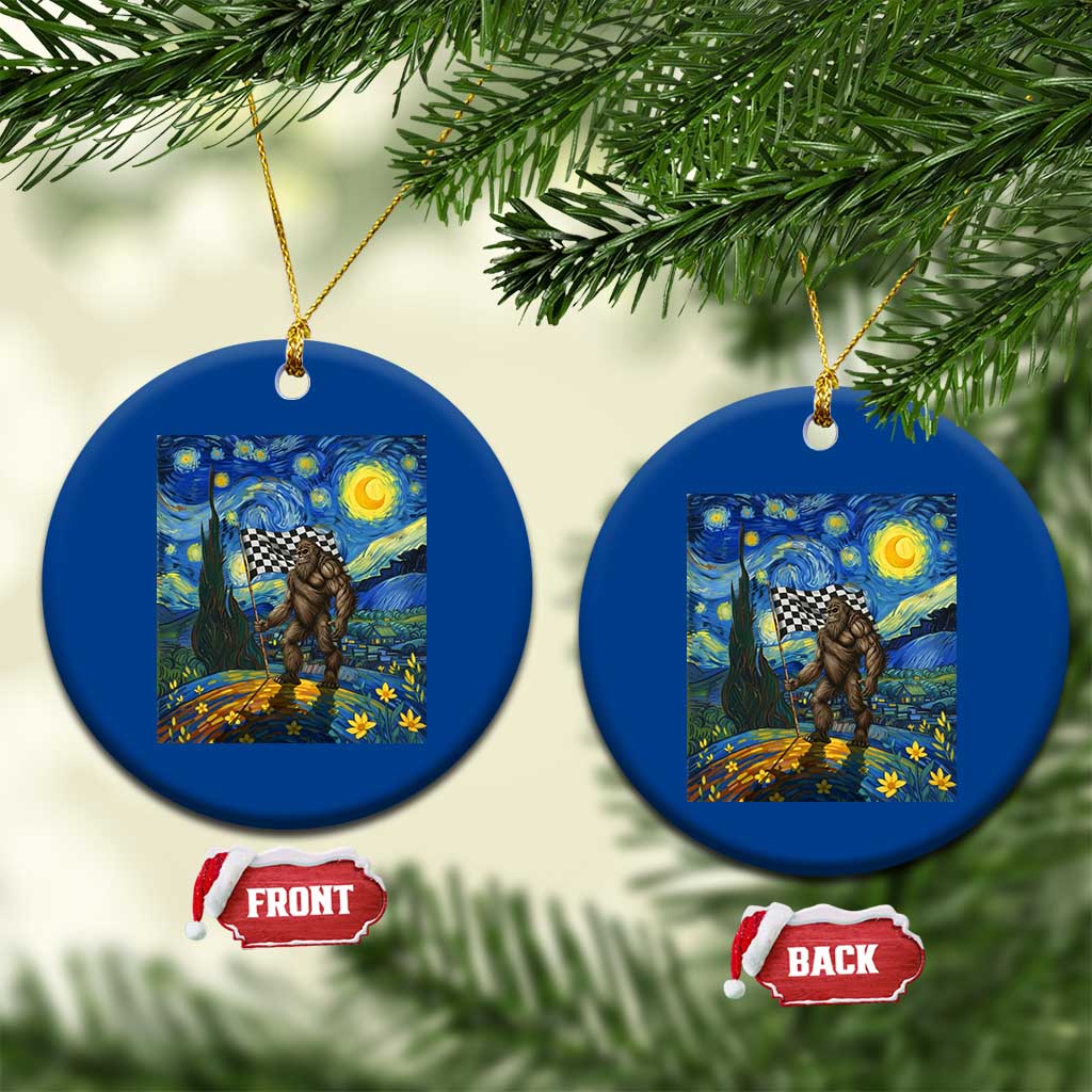 Bigfoot Racing Ceramic Ornament Sasquatch Checkered Flag Starry Night Van Gogh TS14 1pc Blue Print Your Wear
