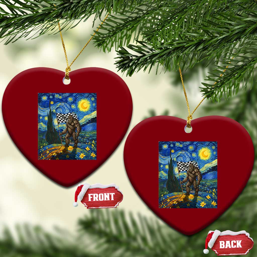 Bigfoot Racing Ceramic Ornament Sasquatch Checkered Flag Starry Night Van Gogh TS14 Print Your Wear