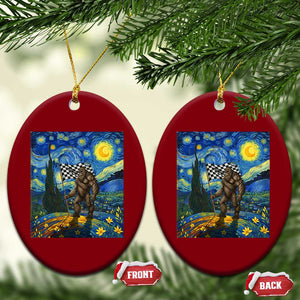 Bigfoot Racing Ceramic Ornament Sasquatch Checkered Flag Starry Night Van Gogh TS14 Print Your Wear