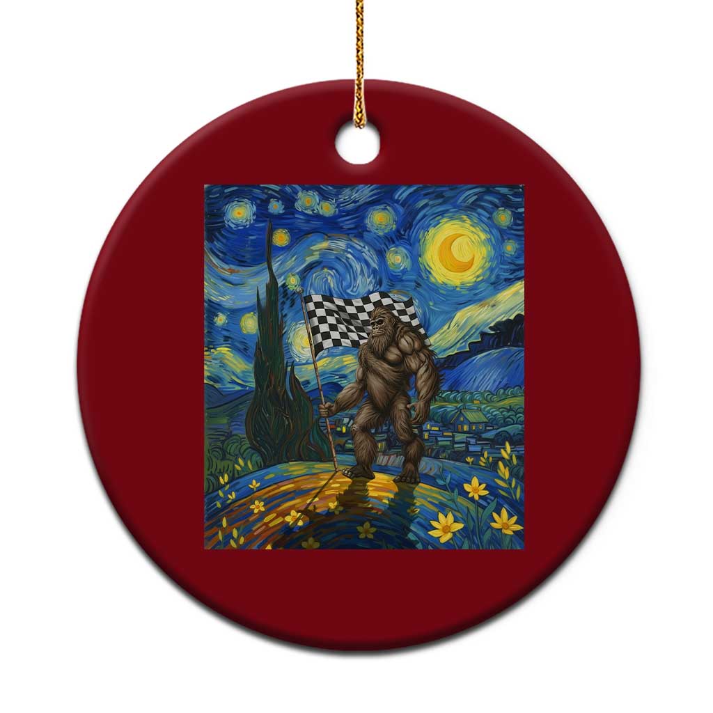Bigfoot Racing Ceramic Ornament Sasquatch Checkered Flag Starry Night Van Gogh TS14 1pc Red Print Your Wear