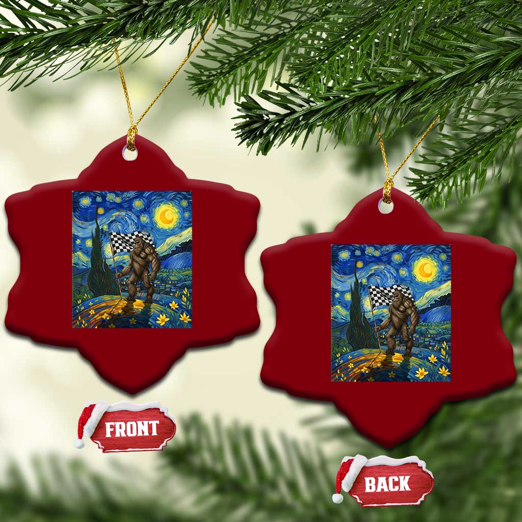 Bigfoot Racing Ceramic Ornament Sasquatch Checkered Flag Starry Night Van Gogh TS14 Print Your Wear