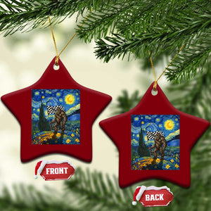 Bigfoot Racing Ceramic Ornament Sasquatch Checkered Flag Starry Night Van Gogh TS14 Print Your Wear