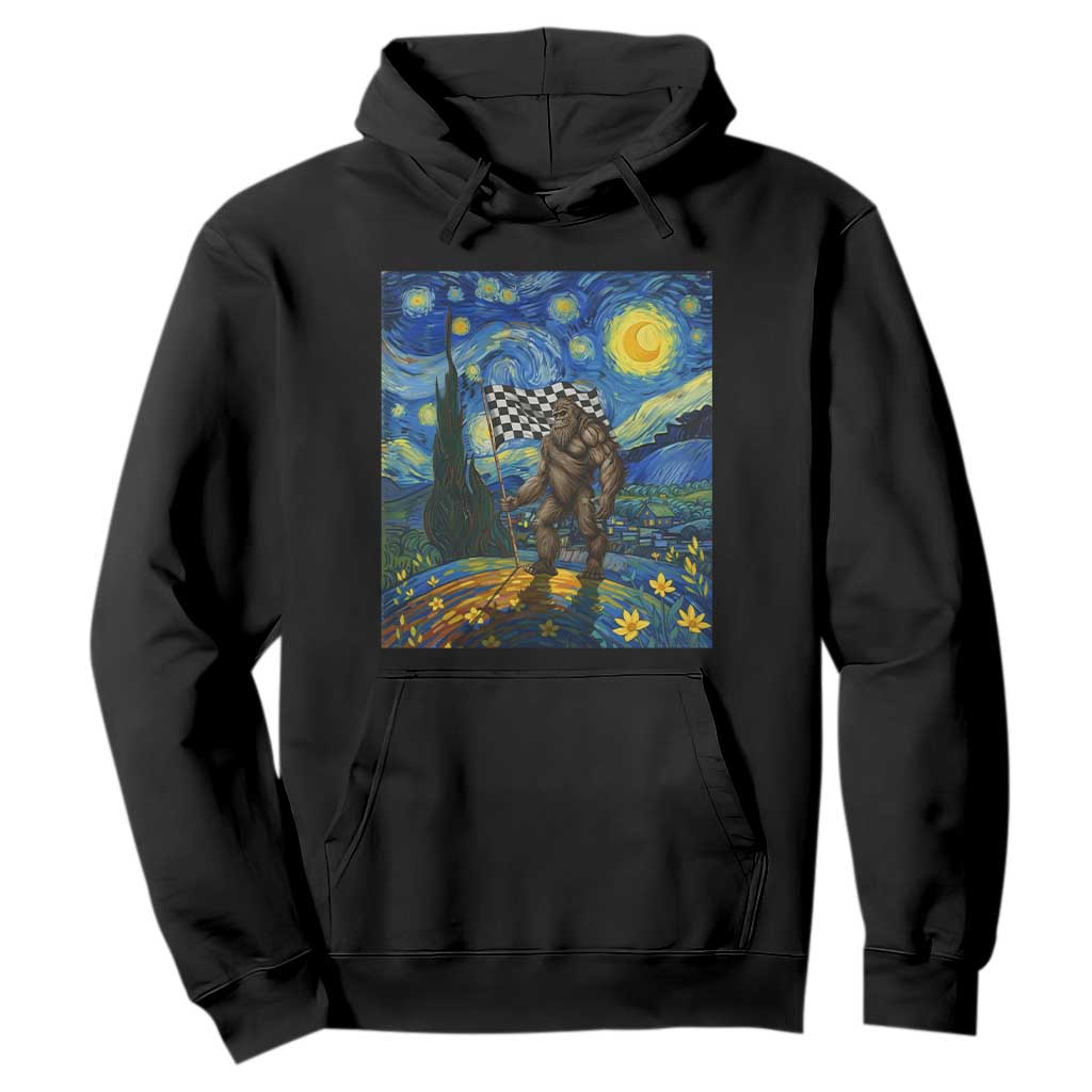 Bigfoot Racing Hoodie Sasquatch Checkered Flag Starry Night Van Gogh TS14 Black Print Your Wear