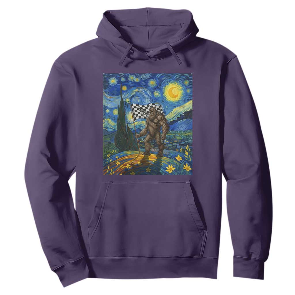 Bigfoot Racing Hoodie Sasquatch Checkered Flag Starry Night Van Gogh TS14 Purple Print Your Wear