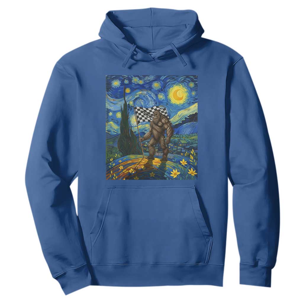Bigfoot Racing Hoodie Sasquatch Checkered Flag Starry Night Van Gogh TS14 Royal Blue Print Your Wear