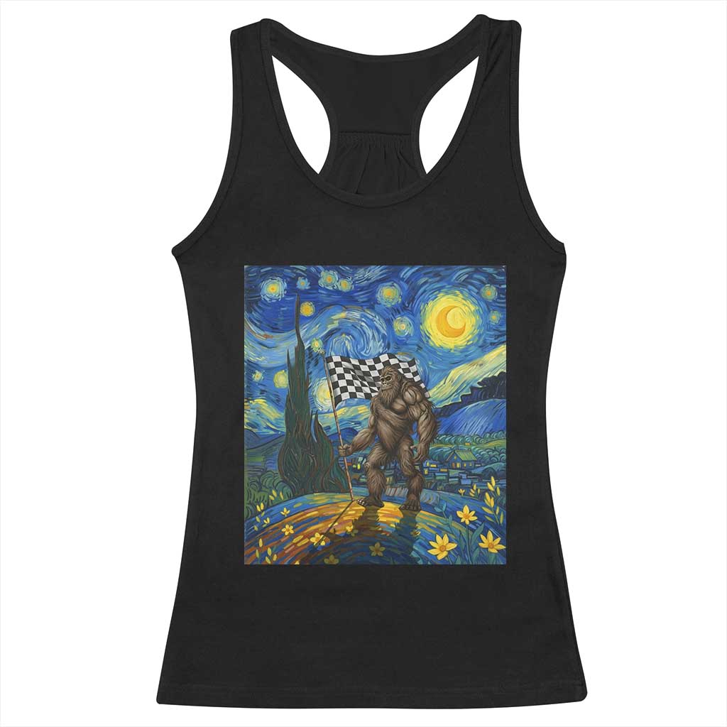 Bigfoot Racing Racerback Tank Top Sasquatch Checkered Flag Starry Night Van Gogh TS14 Black Print Your Wear