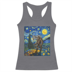 Bigfoot Racing Racerback Tank Top Sasquatch Checkered Flag Starry Night Van Gogh TS14 Charcoal Print Your Wear