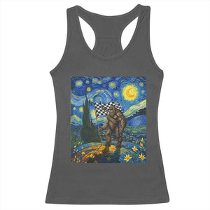 Bigfoot Racing Racerback Tank Top Sasquatch Checkered Flag Starry Night Van Gogh TS14 Dark Heather Print Your Wear