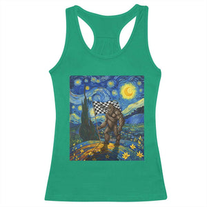 Bigfoot Racing Racerback Tank Top Sasquatch Checkered Flag Starry Night Van Gogh TS14 Irish Green Print Your Wear