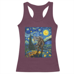 Bigfoot Racing Racerback Tank Top Sasquatch Checkered Flag Starry Night Van Gogh TS14 Maroon Print Your Wear