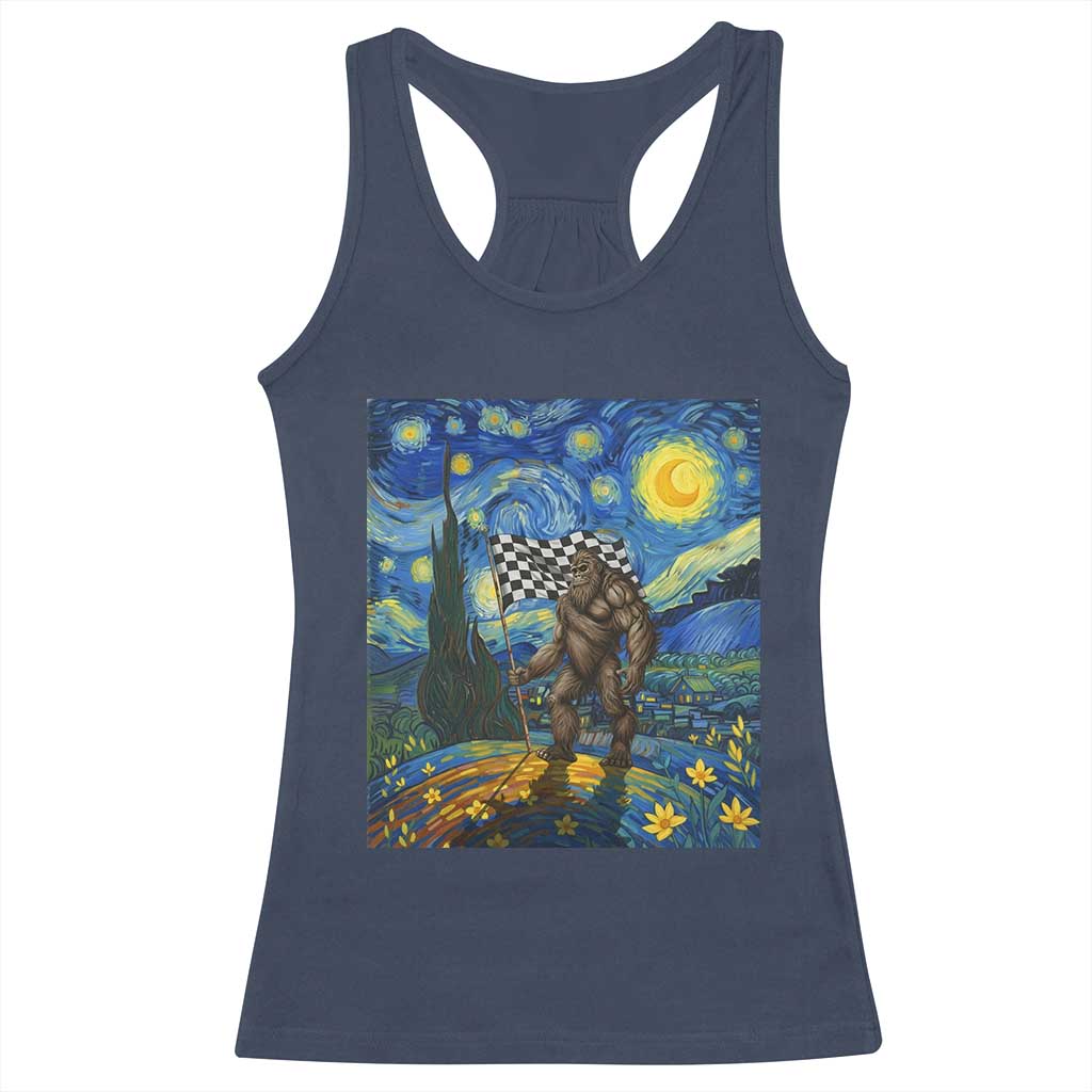 Bigfoot Racing Racerback Tank Top Sasquatch Checkered Flag Starry Night Van Gogh TS14 Navy Print Your Wear