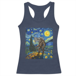 Bigfoot Racing Racerback Tank Top Sasquatch Checkered Flag Starry Night Van Gogh TS14 Navy Print Your Wear