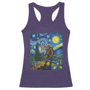 Bigfoot Racing Racerback Tank Top Sasquatch Checkered Flag Starry Night Van Gogh TS14 Purple Print Your Wear