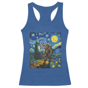 Bigfoot Racing Racerback Tank Top Sasquatch Checkered Flag Starry Night Van Gogh TS14 Royal Blue Print Your Wear