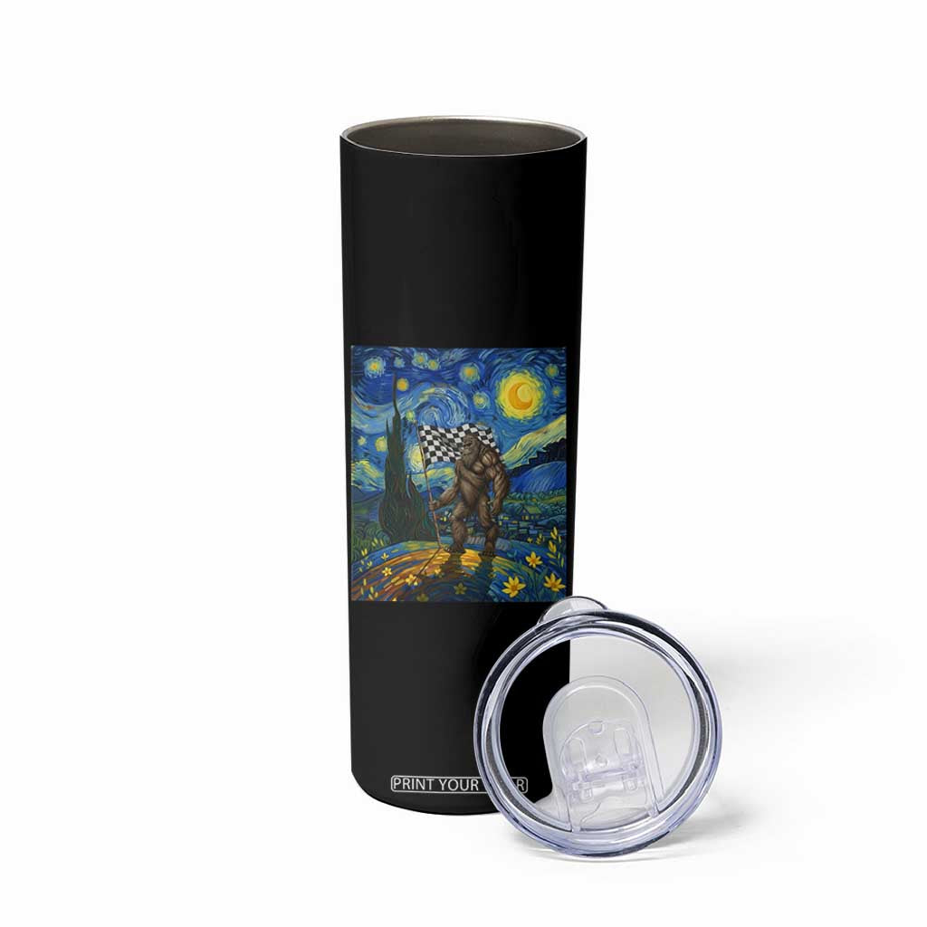Bigfoot Racing Skinny Tumbler Sasquatch Checkered Flag Starry Night Van Gogh TS14 Print Your Wear
