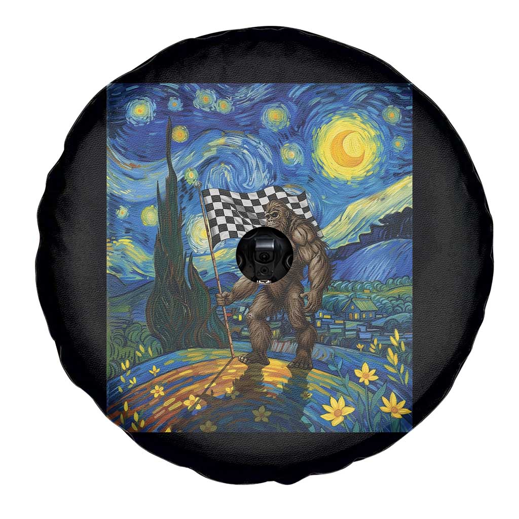 Bigfoot Racing Spare Tire Cover Sasquatch Checkered Flag Starry Night Van Gogh TS14 Print Your Wear