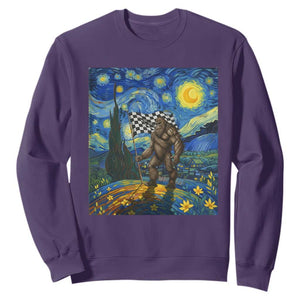 Bigfoot Racing Sweatshirt Sasquatch Checkered Flag Starry Night Van Gogh TS14 Purple Print Your Wear