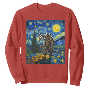 Bigfoot Racing Sweatshirt Sasquatch Checkered Flag Starry Night Van Gogh TS14 Red Print Your Wear