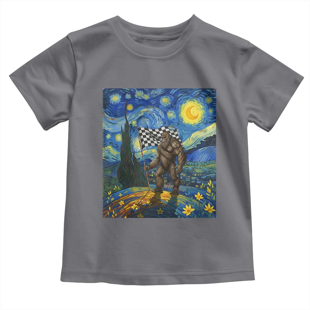 Bigfoot Racing Toddler T Shirt Sasquatch Checkered Flag Starry Night Van Gogh TS14 Charcoal Print Your Wear
