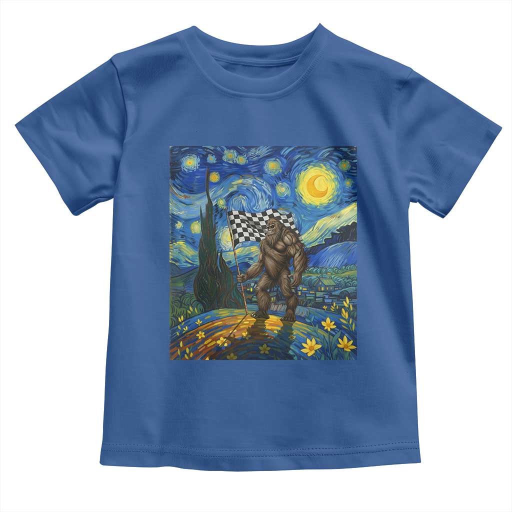Bigfoot Racing Toddler T Shirt Sasquatch Checkered Flag Starry Night Van Gogh TS14 Royal Blue Print Your Wear