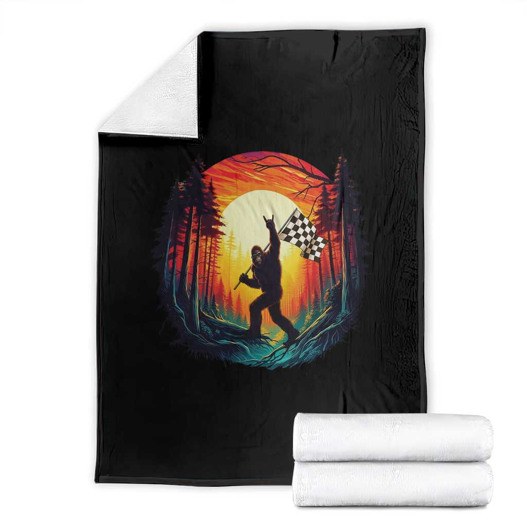 Bigfoot Racing Throw Blanket Sasquatch Checkered Flag TS14 Black Print Your Wear