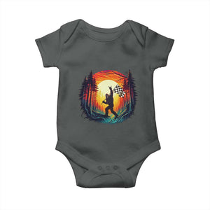 Bigfoot Racing Baby Onesie Sasquatch Checkered Flag TS14 Dark Heather Print Your Wear