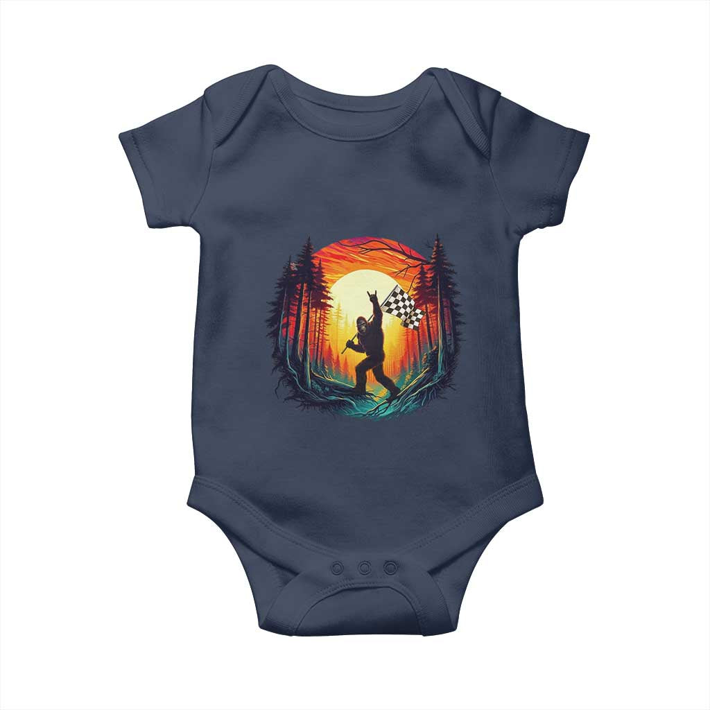 Bigfoot Racing Baby Onesie Sasquatch Checkered Flag TS14 Navy Print Your Wear