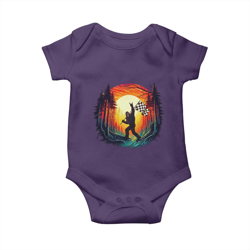 Bigfoot Racing Baby Onesie Sasquatch Checkered Flag TS14 Purple Print Your Wear
