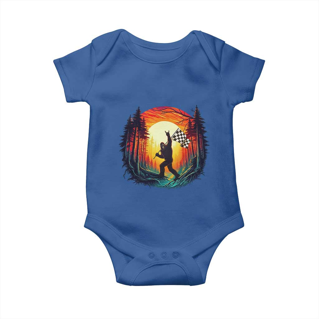 Bigfoot Racing Baby Onesie Sasquatch Checkered Flag TS14 Royal Blue Print Your Wear
