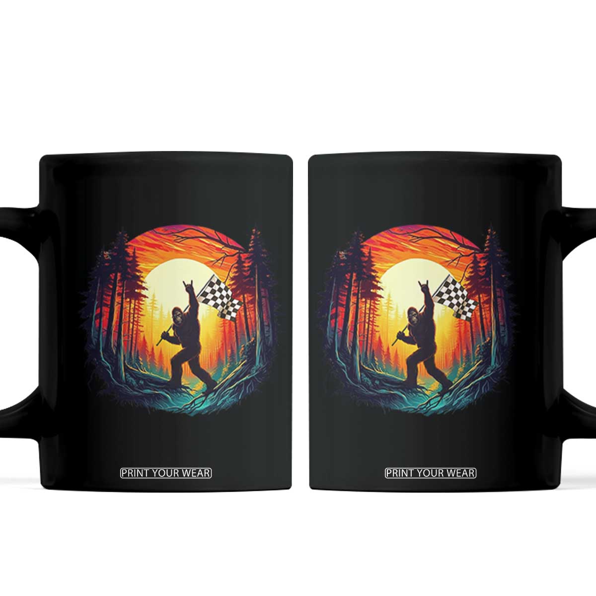 Bigfoot Racing Coffee Mug Sasquatch Checkered Flag TS14 Black Print Your Wear