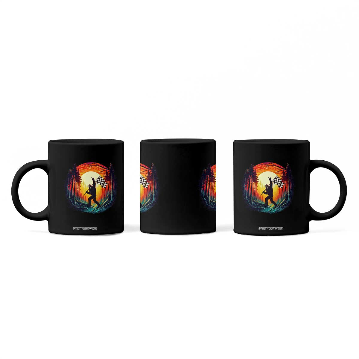 Bigfoot Racing Coffee Mug Sasquatch Checkered Flag TS14 Print Your Wear