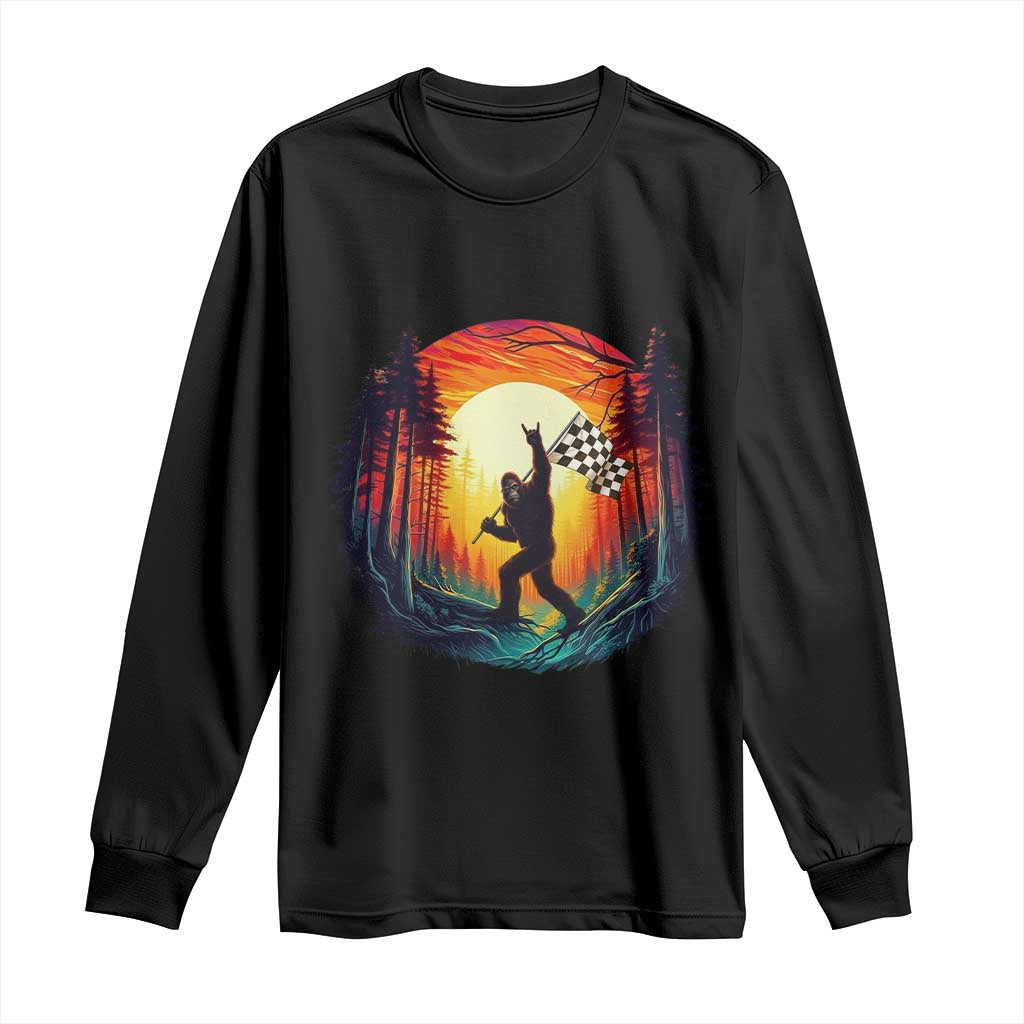 Bigfoot Racing Long Sleeve Shirt Sasquatch Checkered Flag TS14 Black Print Your Wear