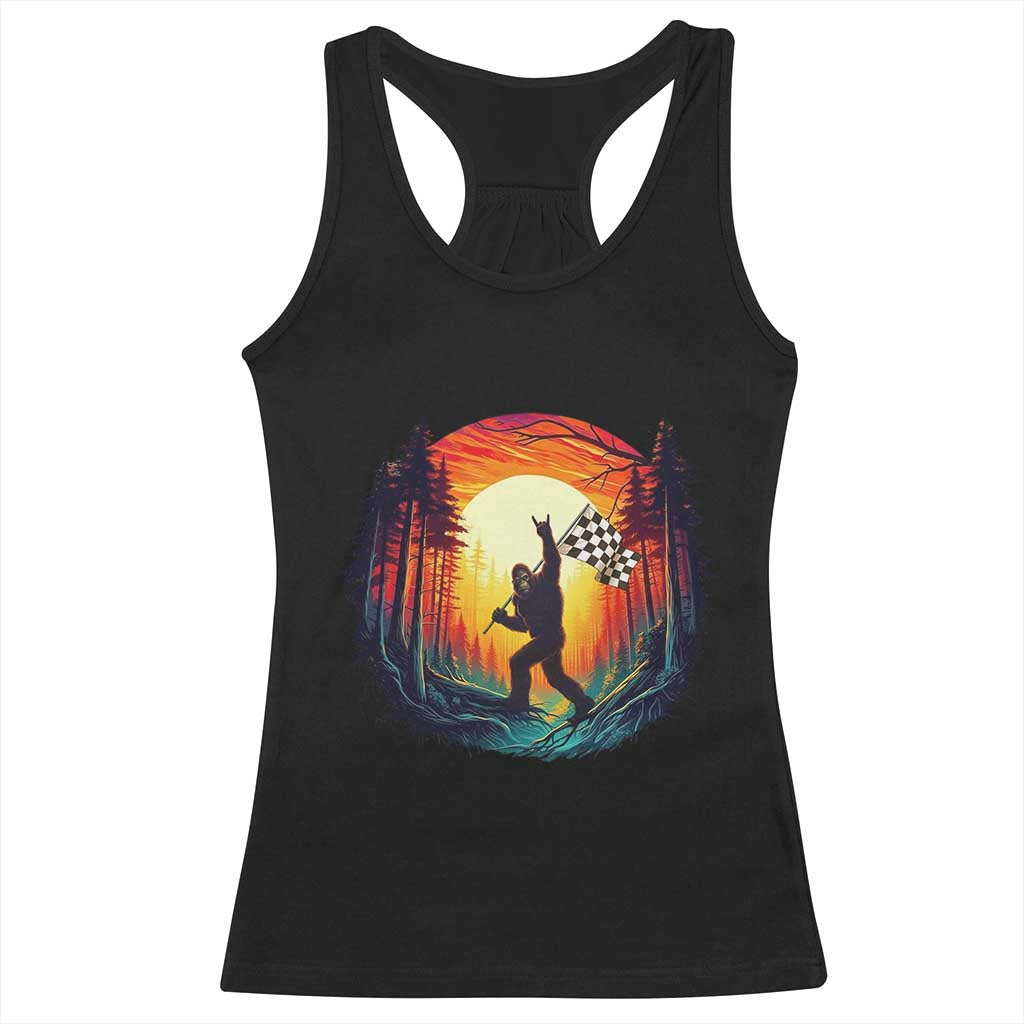 Bigfoot Racing Racerback Tank Top Sasquatch Checkered Flag TS14 Black Print Your Wear