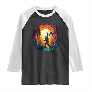 Bigfoot Racing Raglan Shirt Sasquatch Checkered Flag TS14 Black White Print Your Wear