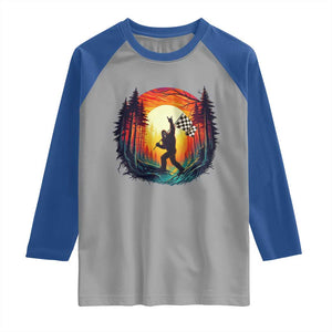 Bigfoot Racing Raglan Shirt Sasquatch Checkered Flag TS14 Sport Gray Royal Print Your Wear