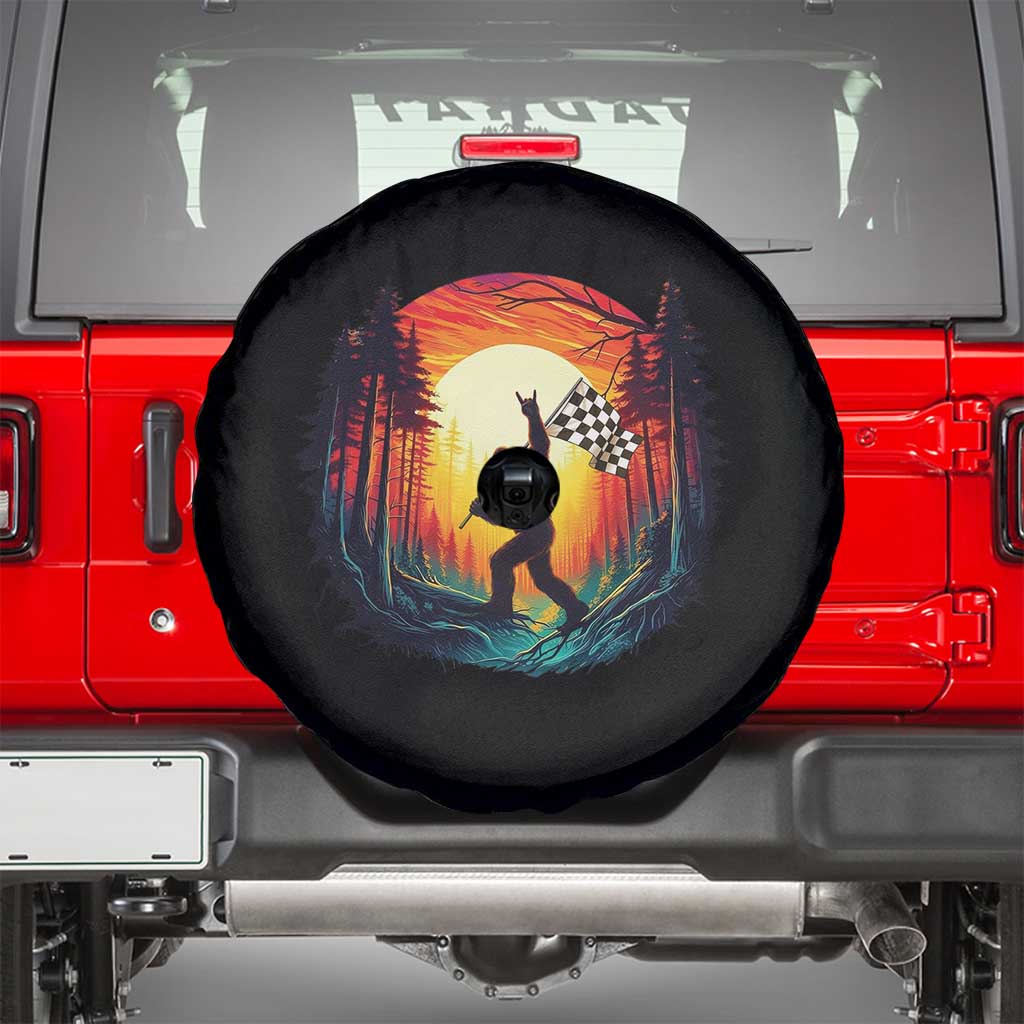 Bigfoot Racing Spare Tire Cover Sasquatch Checkered Flag TS14 Black Print Your Wear