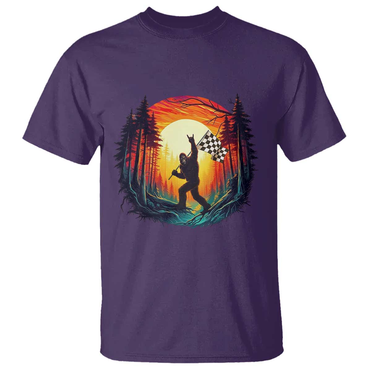 Bigfoot Racing T Shirt Sasquatch Checkered Flag TS14 Purple Print Your Wear