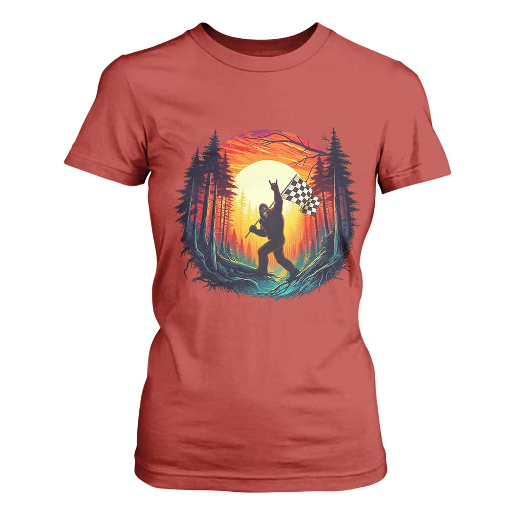 Bigfoot Racing T Shirt For Women Sasquatch Checkered Flag TS14 Red Print Your Wear