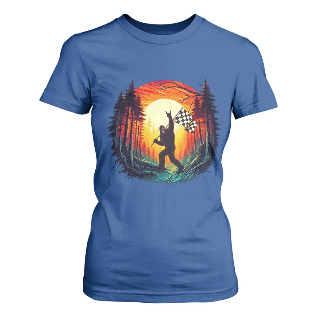 Bigfoot Racing T Shirt For Women Sasquatch Checkered Flag TS14 Royal Blue Print Your Wear
