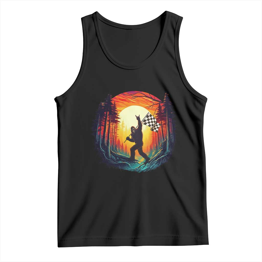 Bigfoot Racing Tank Top Sasquatch Checkered Flag TS14 Black Print Your Wear