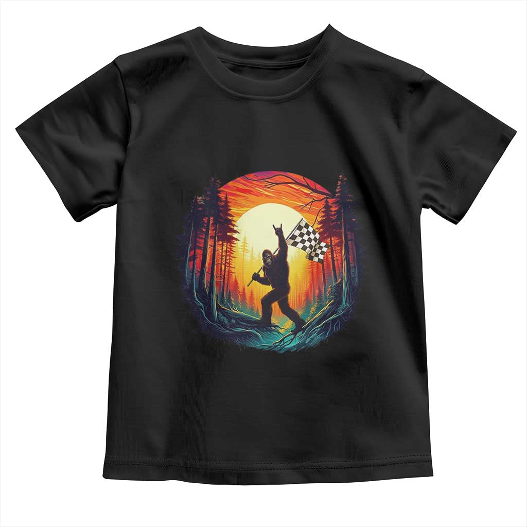 Bigfoot Racing Toddler T Shirt Sasquatch Checkered Flag TS14 Black Print Your Wear