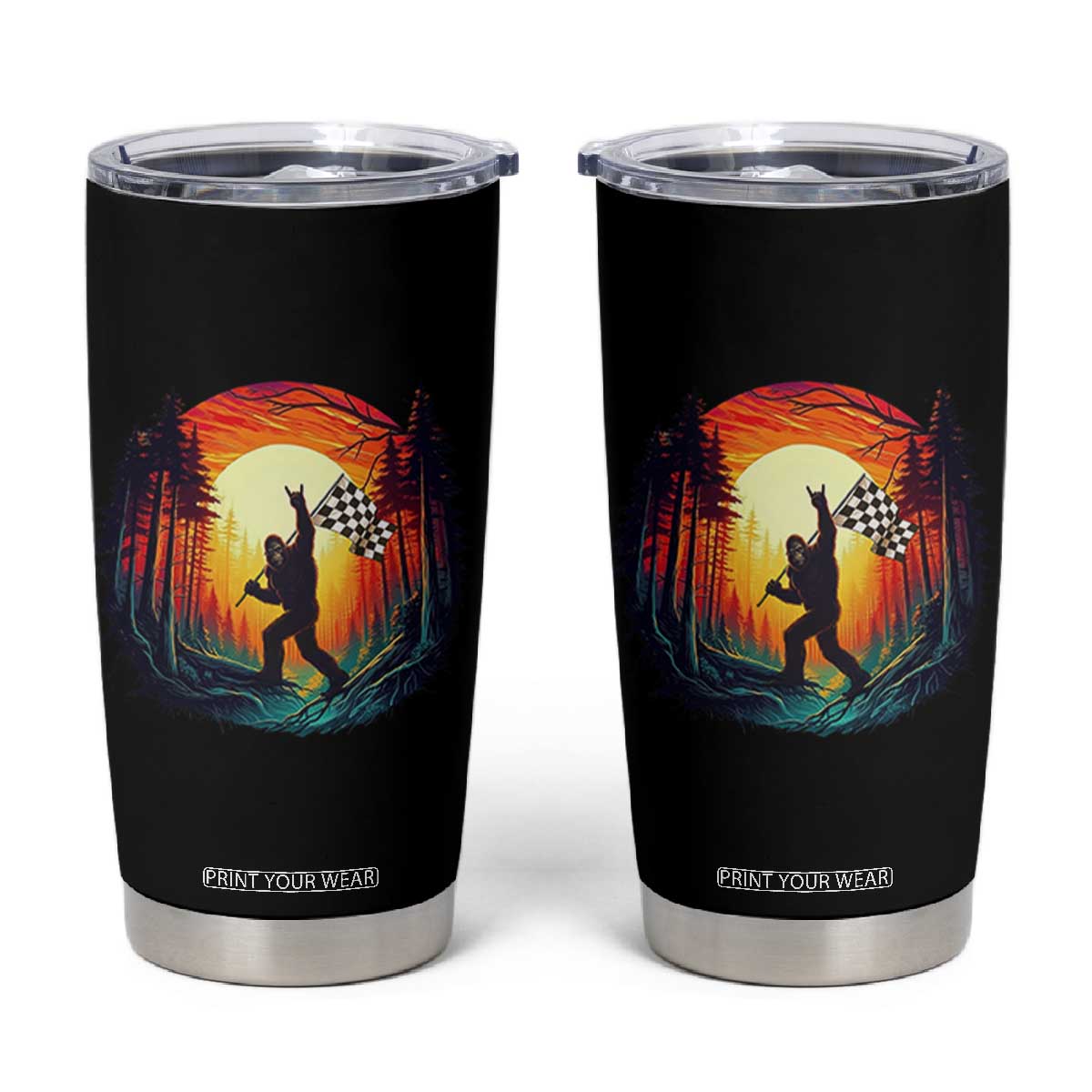 Bigfoot Racing Tumbler Cup Sasquatch Checkered Flag TS14 Black Print Your Wear