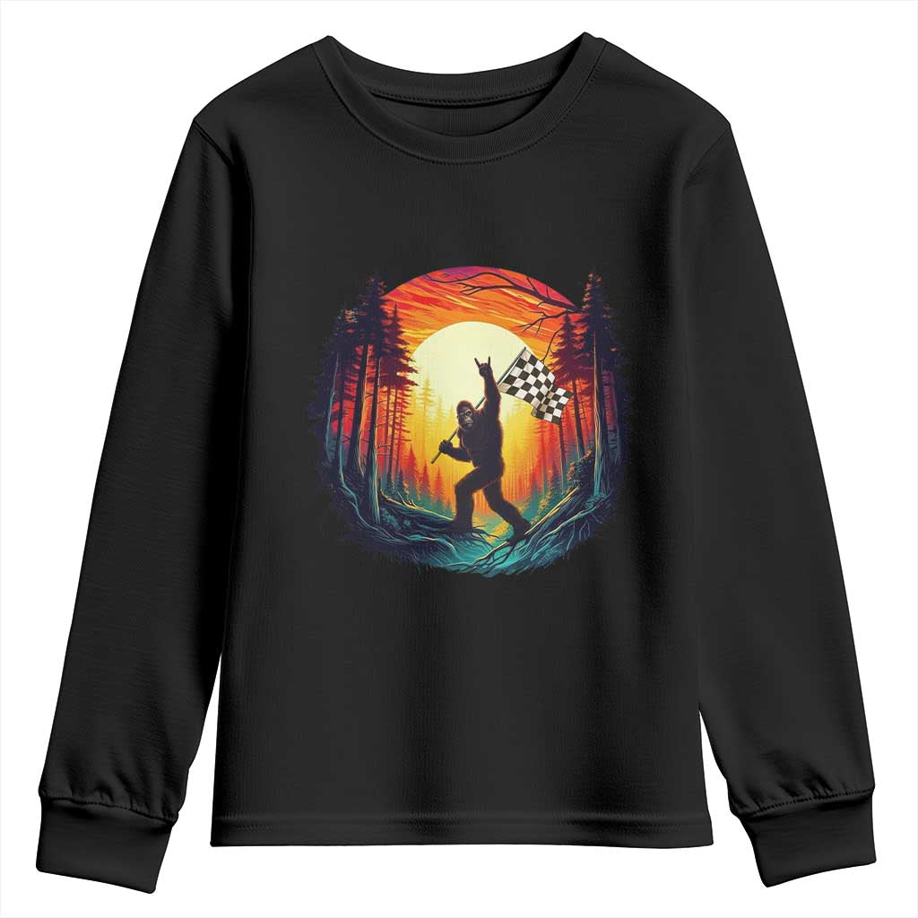 Bigfoot Racing Youth Sweatshirt Sasquatch Checkered Flag TS14 Black Print Your Wear