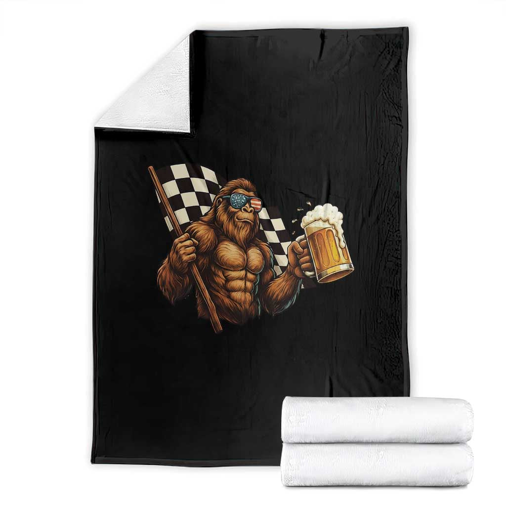 Funny Bigfoot Throw Blanket Sasquatch Drinking Beer Racing Car TS14 Black Print Your Wear