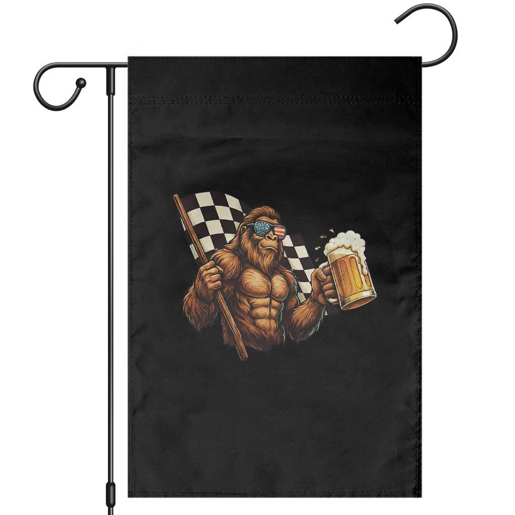 Funny Bigfoot Garden Flag Sasquatch Drinking Beer Racing Car TS14 Black Print Your Wear