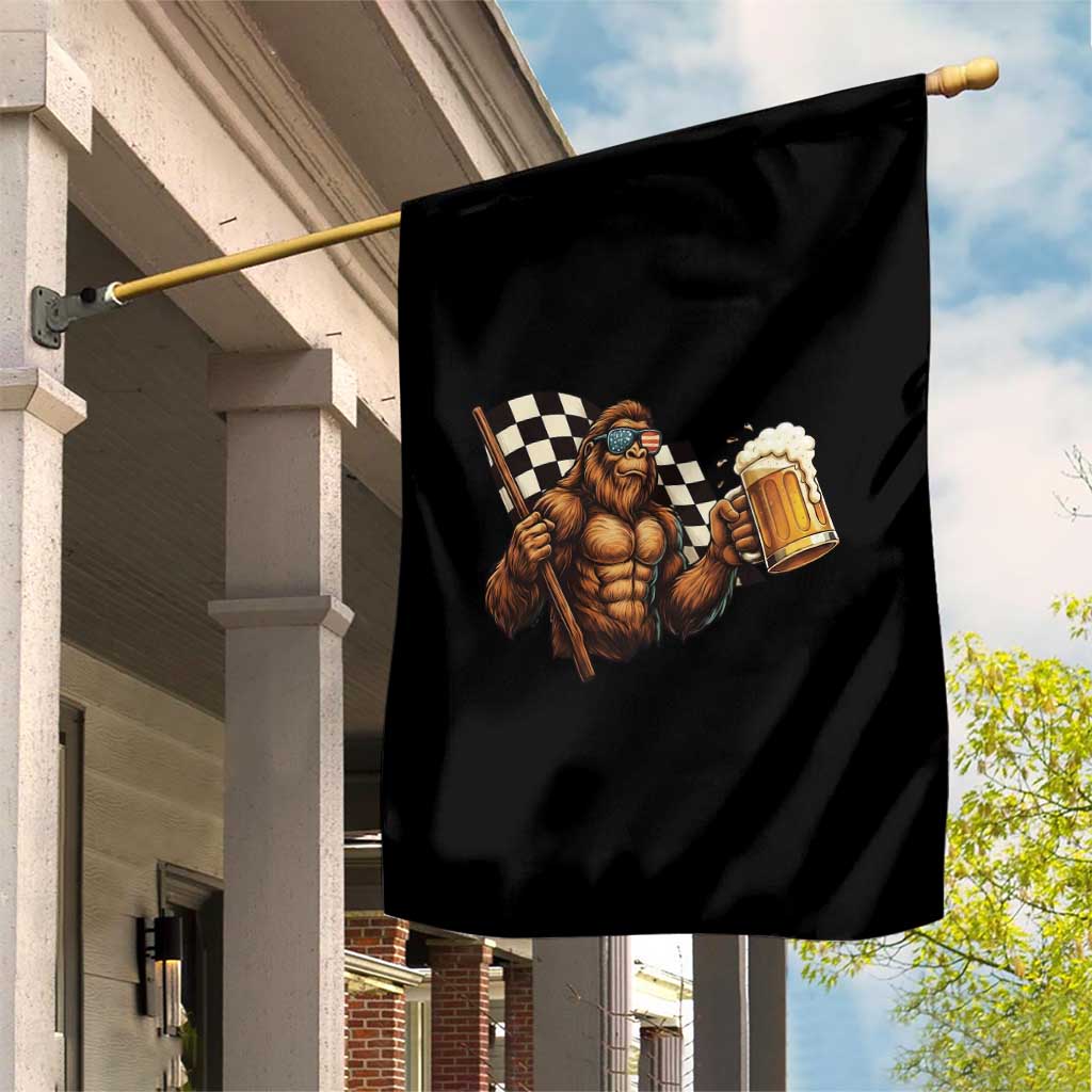 Funny Bigfoot Garden Flag Sasquatch Drinking Beer Racing Car TS14 Print Your Wear