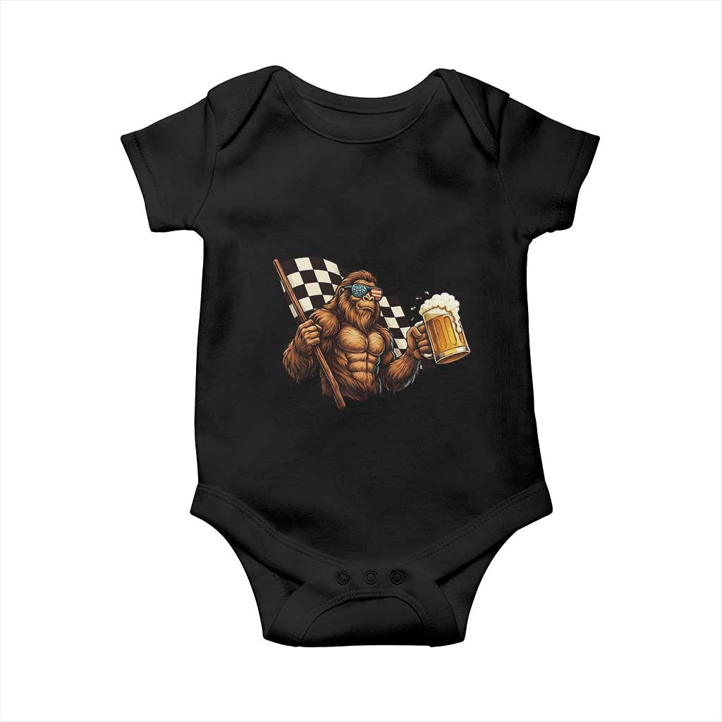 Funny Bigfoot Baby Onesie Sasquatch Drinking Beer Racing Car TS14 Black Print Your Wear