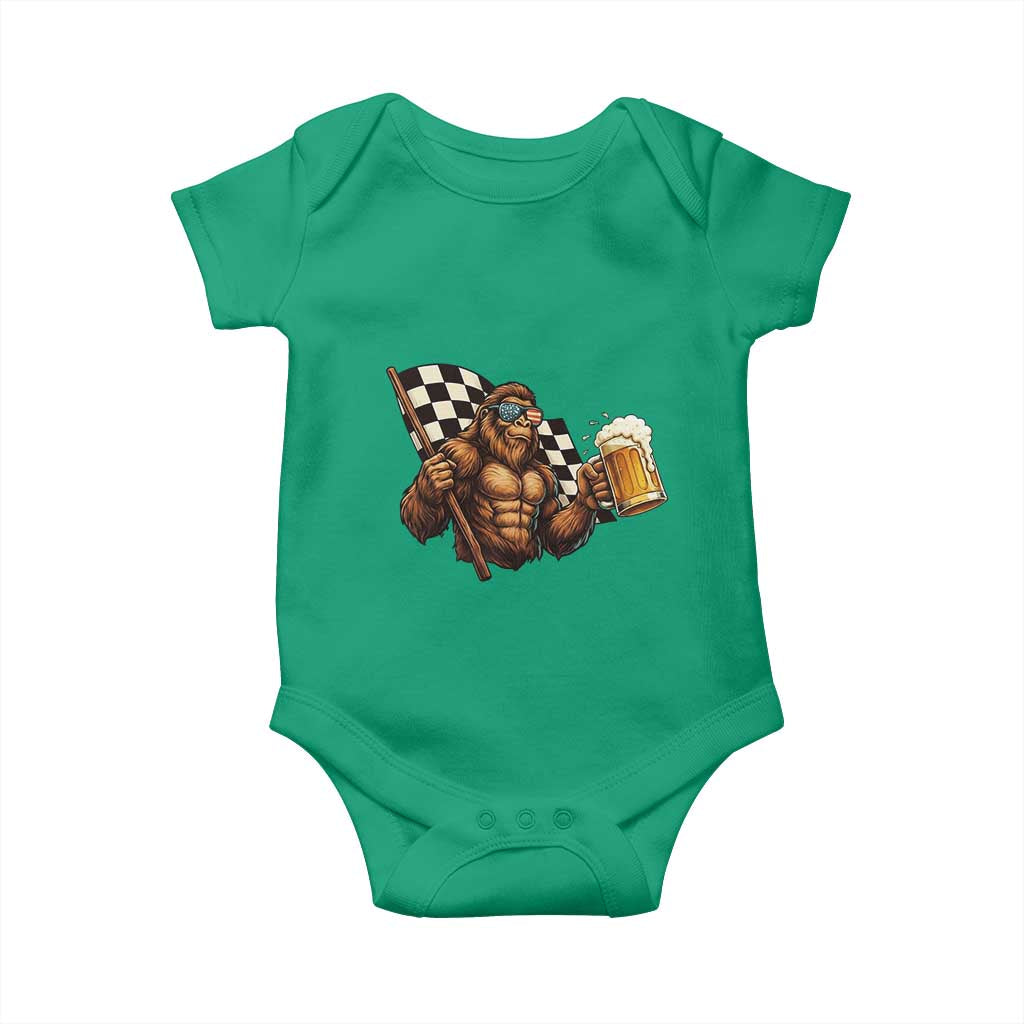 Funny Bigfoot Baby Onesie Sasquatch Drinking Beer Racing Car TS14 Irish Green Print Your Wear
