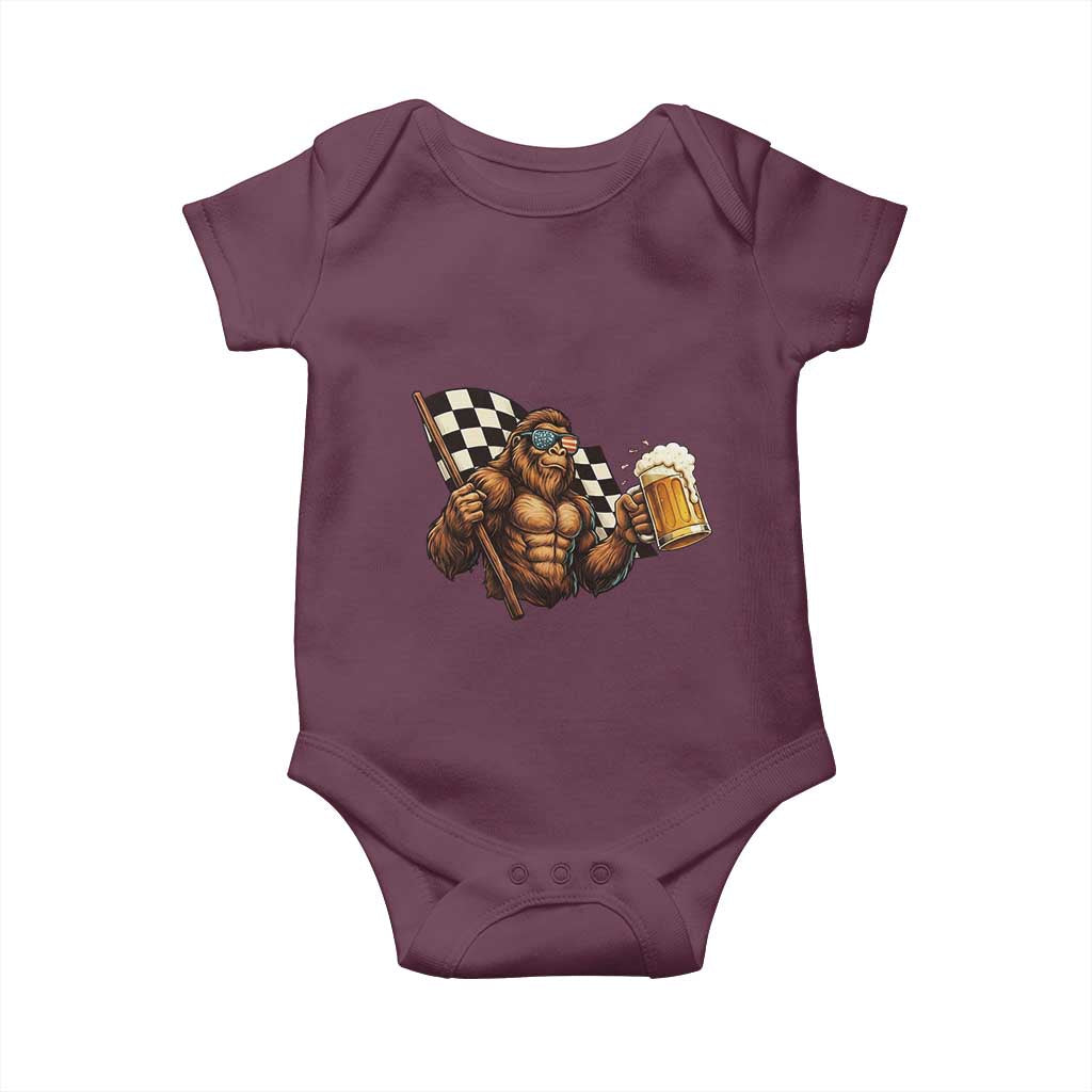 Funny Bigfoot Baby Onesie Sasquatch Drinking Beer Racing Car TS14 Maroon Print Your Wear